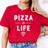 Women's Pizza Lover T-Shirt, 'Pizza Is Life' Retro Block Text Print Tee, Harajuku Short Sleeve O Neck Tops Aesthetic Clothing