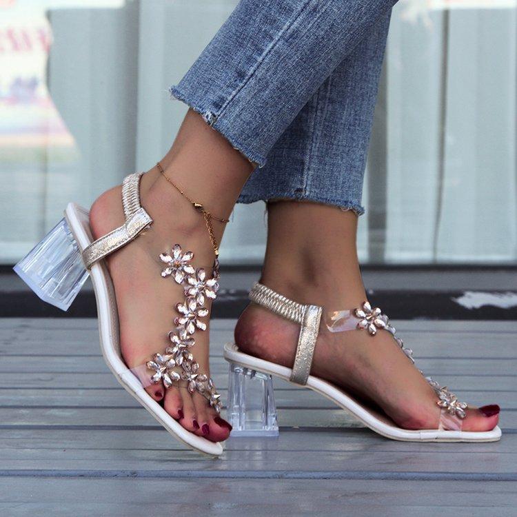 Women's Rhinestone Butterfly Embellished High Heeled Sandals - Fashionable Versatile Square Toe Crystal Arch Support Sandals
