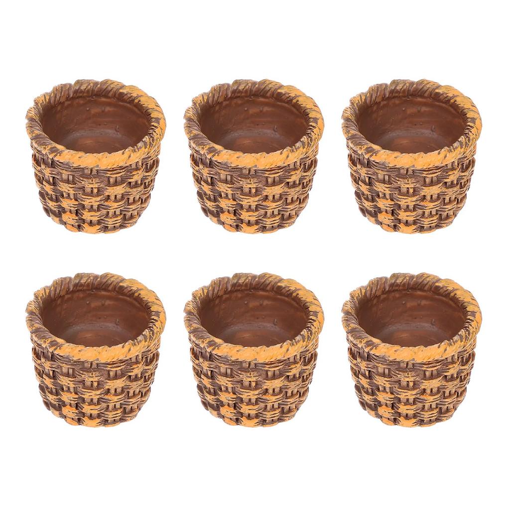 6Pcs Miniature Rattan Resin Baskets Mini Baskets for Mini House Accessories Small Storage Basket Landscape Decoration Micro