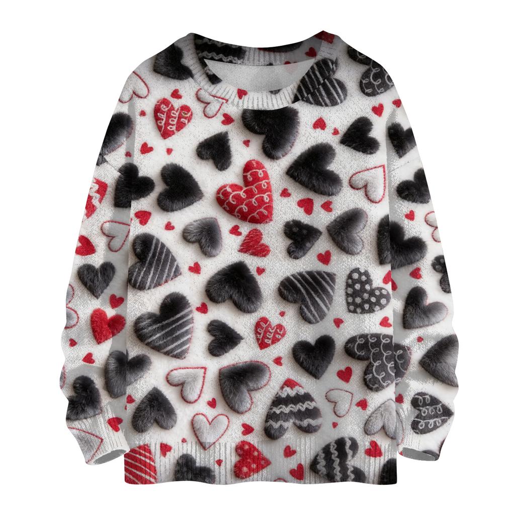 Women's Fashion Casual Long,Sleeve Valentine's Day Round,Neck Knit Pullover Top