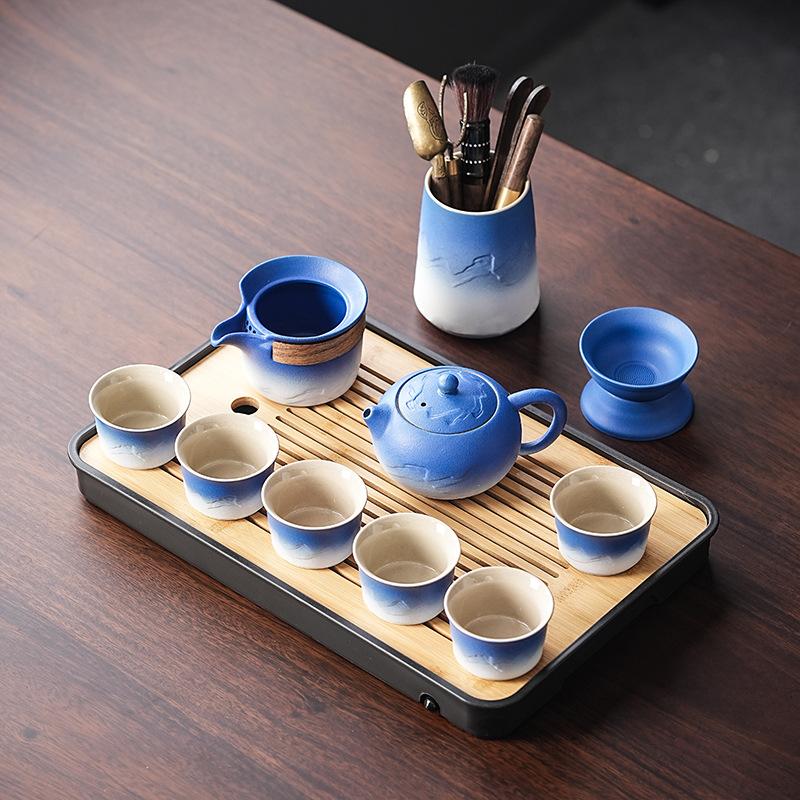 Shanhai Gradual Change Travel Tea Set Kung Fu Teacup Portable Teapot Office Ceramic Japanese Simple High-end