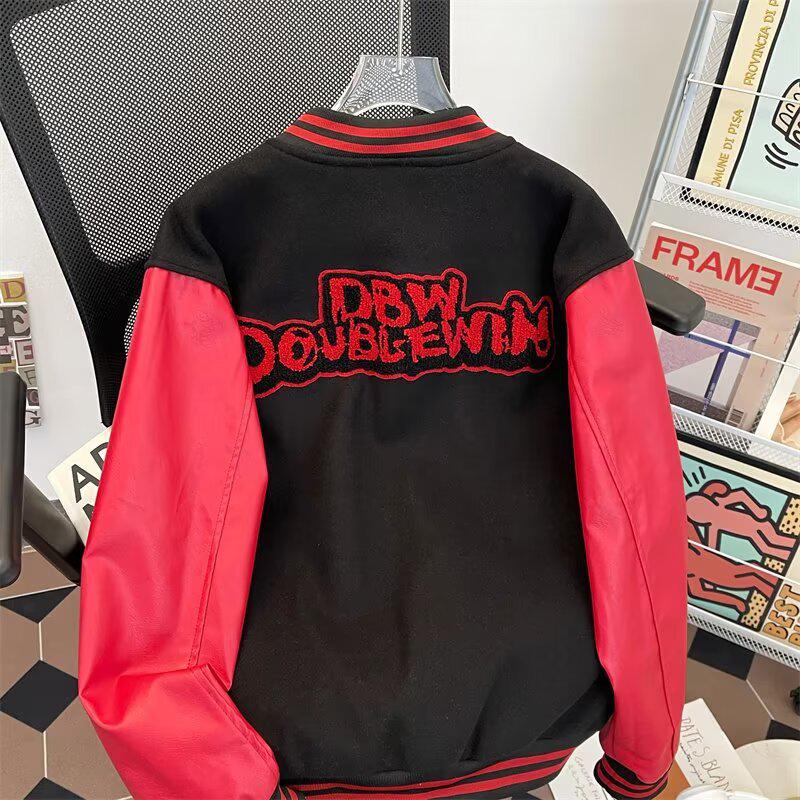 Giacca da Baseball Raglan Oversize Hip Hop da Uomo con Blocco di Colore e Ricamo in Spugna - Capospalla Primavera/Autunno