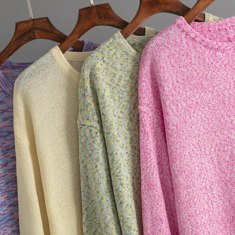 Women's Autumn Winter Knitted Pullover Sweater O-neck Full Sleeve Loose Knitwear Top Solid Color