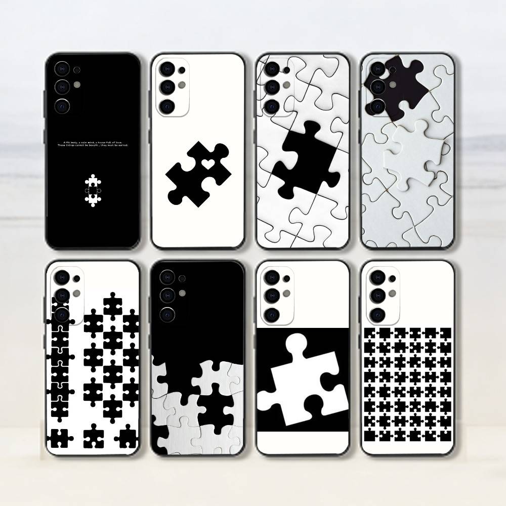 Creative puzzle Phone Case Black Silicone Soft For Samsung S25,S24,S21,S22,S23,S30,Ultra,S20,Plus,Fe,Lite