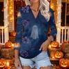 Women's Casual Halloween Themed Print V-Neck Three-Quarter Sleeve Top