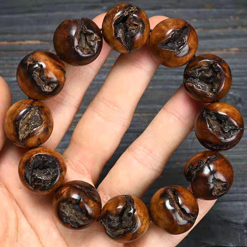 Men's Thunder Mark Jujube Wood Prayer Beads Bracelet with Wind Fire Wheel Pendant