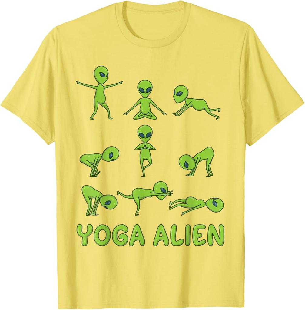 Yoga Alien Grafik T-Shirt Grüner Mann Posen Meditation Fitness Liebhaber Kurzarm T-Shirt