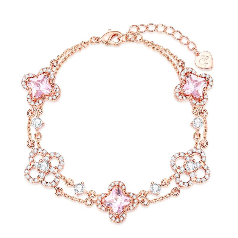 Barbie crystal bracelet [ Crystal* Lucky Limited] Rose gold four-leaf clover five-flower double-layer bracelet, pink and white Y-Ba2604064