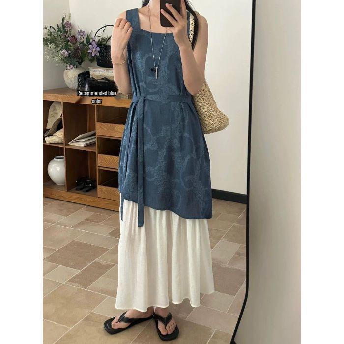 2026 Summer Chinese-Inspired Elegant Patchwork Sleeveless Dress - Slimming French Style XL
