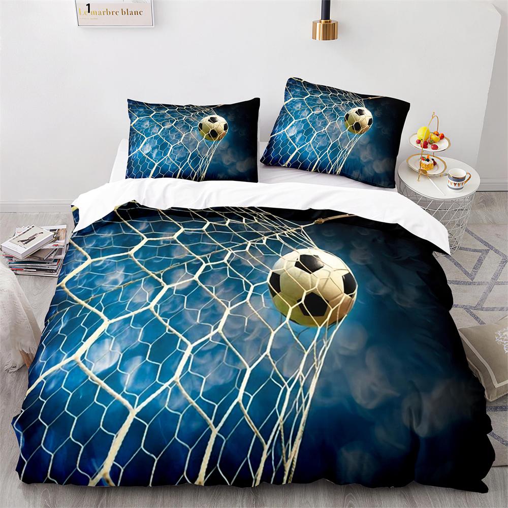 Soccer Duvet Cover Set Football Sport Black White Polyester Comforter Cover King Queen Size For Kids Boys Girls Teen Bedding Set