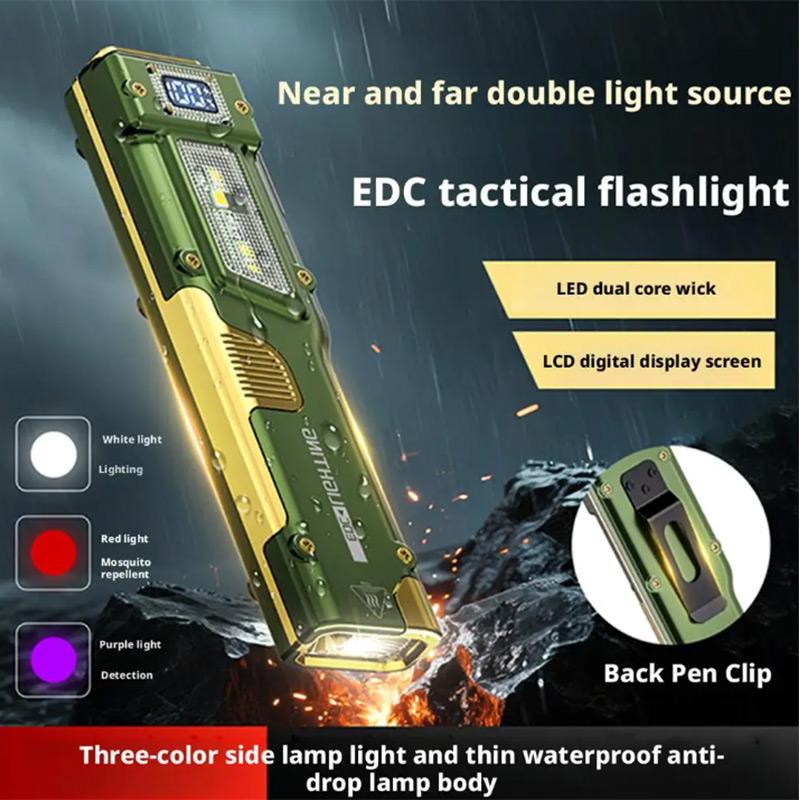 S90-EDC Multi-Function Flashlight Ultra-Slim Mini Portable Digital Display Work Light Triple Light Source Outdoor Camping Light