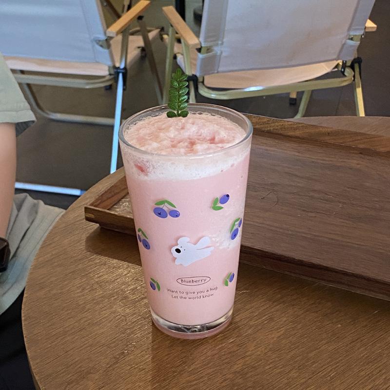 Homemade Cool Summer Cherry Blueberry Puppy Glass Cartoon Shugo Juice Cup Cold Drink Cup Large Coffee Cup