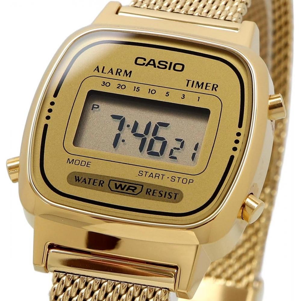 Casio Ladies Digital Watch Gold Mesh Band La670wemy 9