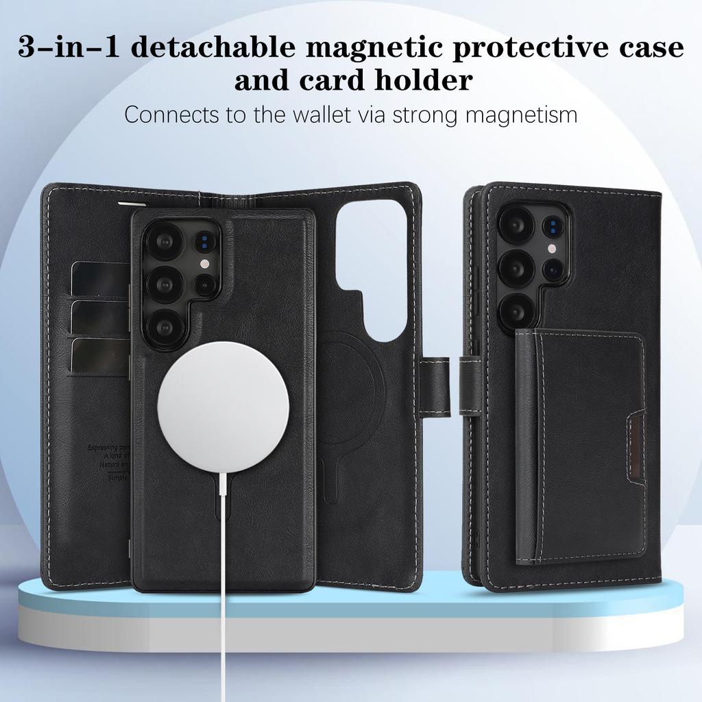 3-in-1 Leather Wallet Detachable Magnetic Flip Phone Case For Samsung Galaxy S25 S24 S23 S22 Ultra S25 S24 Plus Card Slots Cover