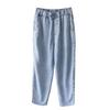 Damjeans i stor storlek Vårblå Elastisk midja Enfärgad Lös Haremsjeans Mångsidiga Vida ben Baggy Byxor Dam