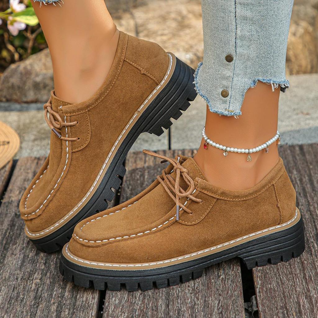 Autumn 2025 Plus Size Soft Sole Square Toe Lace-Up Moccasins