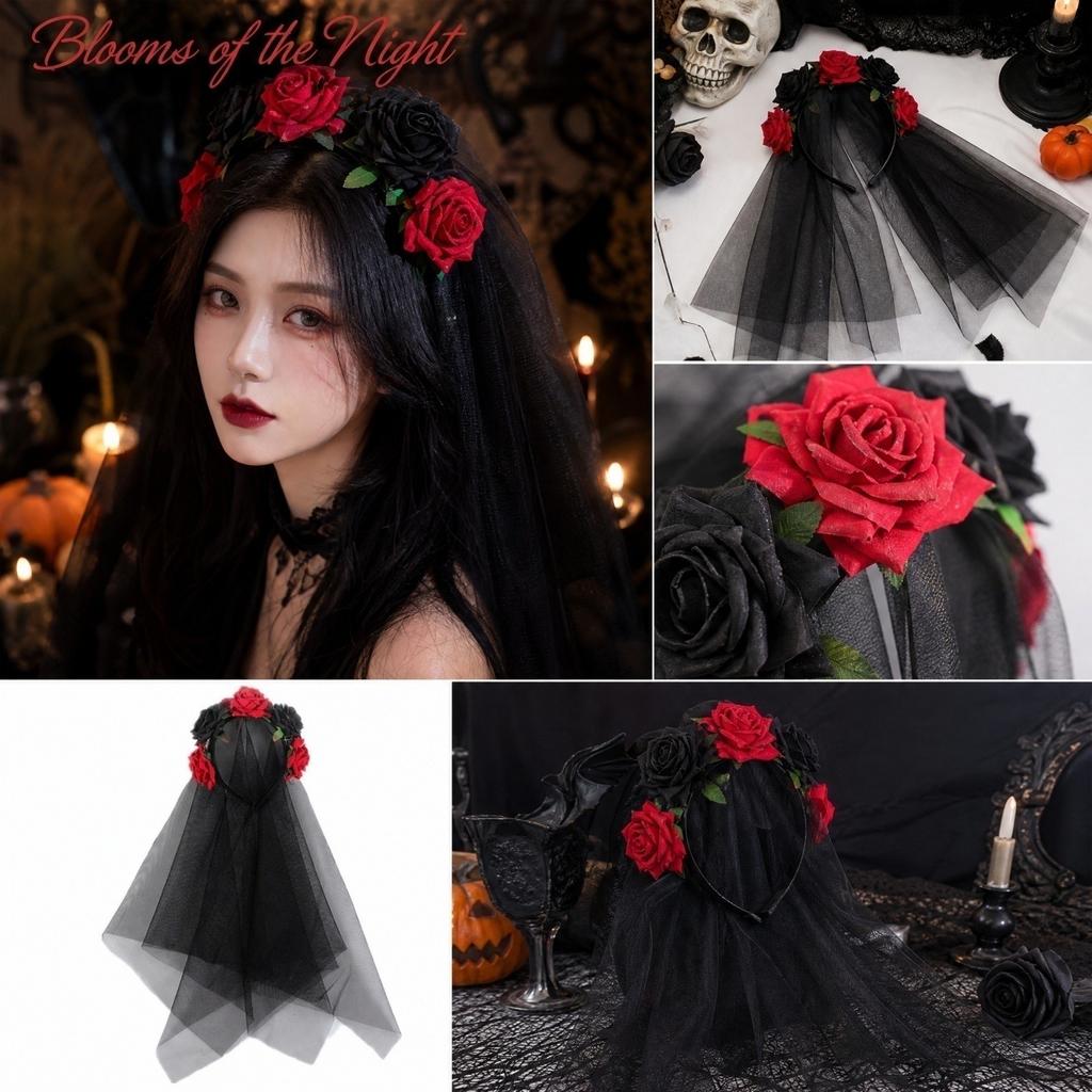 Halloween Black Mesh Rose Headband Hair Accessory for Women