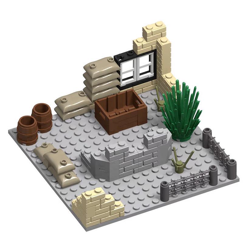 WWII WY07 Ruin Scene with Outpost and Sentry Post Military Building Blocks Set