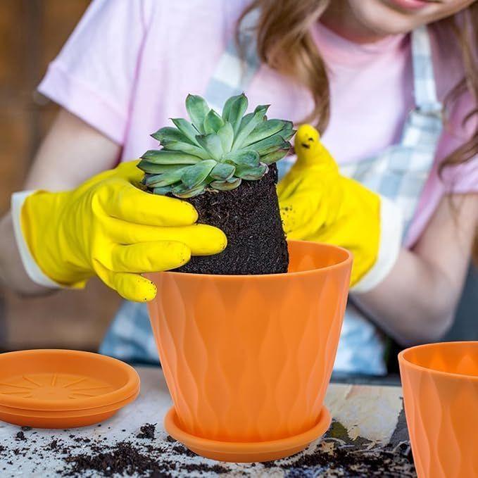 6.3 Inch Flower Pots for Home Decoration, Indoor Plant Pots, Gardening Pots for Plants, Plastic Flower Pots for Garden Plants (Orange)