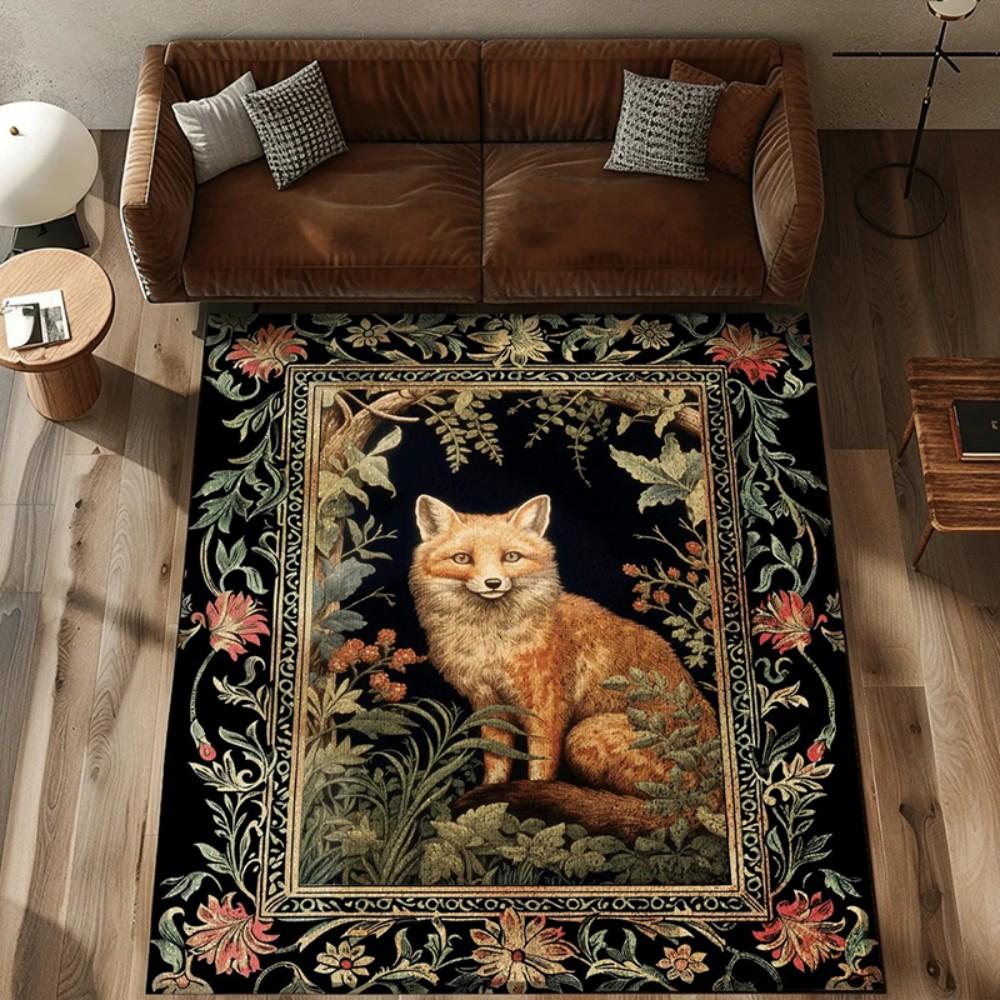 Academia Black Cat Rug Aniaml Floral Bedroom Carpet Anti-slip Washable Carpet for Living Room Rug Kitchen Bedside Soft Carpet
