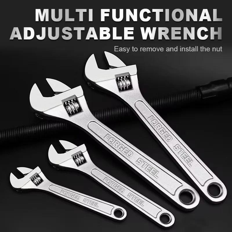 Adjustable Wrench, Large Opening, Long Handle, Universal Spanner, Hand Repair Tools for Mechanical Workshop, CR-V Steel, Multi-P