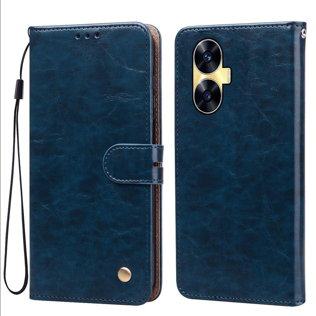 Vintage Crazy Horse Texture PU Leather Flip Wallet Phone Case for realme C55 Card Holder Kickstand Shockproof Protective Cover