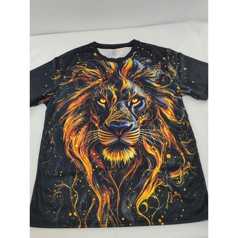 Męska Koszulka z Nadrukiem 3D Złotego Lwa Casualowa z Krótkim Rękawem z Okrągłym Dekoltem Fajny Czarny Złoty Zwierzęcy Graficzny T-shirt Styl Hip Hop Streetwear Moda Bluza