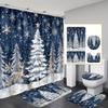 4Pcs Bathroom Shower Curtain Set Elk Christmas Tree Print Bathroom Curtain With 12 Hooks Non Slip Rugs Toilet Cover Mat Bathroom Partition