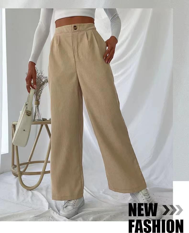 Women's Corduroy Wide-Leg Casual Pants - European and American Style