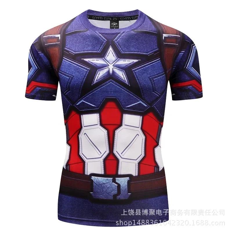 Men's 3D Printed Summer Adult Sports T-Shirt Captain America Quick-Dry Breathable Running Sports Round-neck Shirt