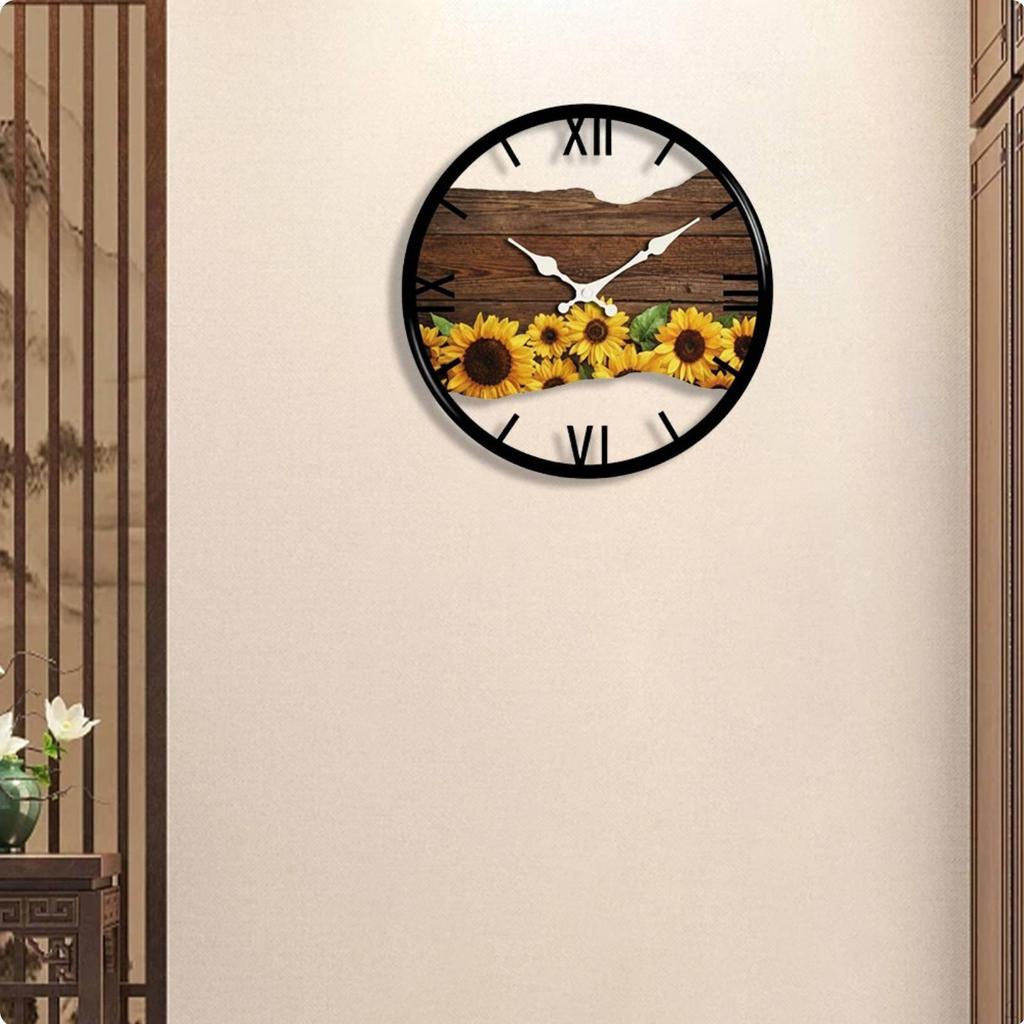 12Inch Wall Clock NonTicking Wood Grain Analog Movement for Living Room, Bedroom, Kitchen Sx1