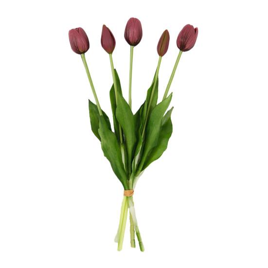 5 Head Artificial Tulip Bouquet 15.7" Long Stem Faux Tulip Flower Lifelike Real Touch