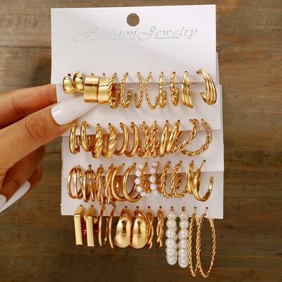 48 Pcs Boho Big Circle Hoop Earring Sets for Women Gold Color Bohemia Vintage Zircon Earring Heart Zircon Ear Studs Zircon Gifts
