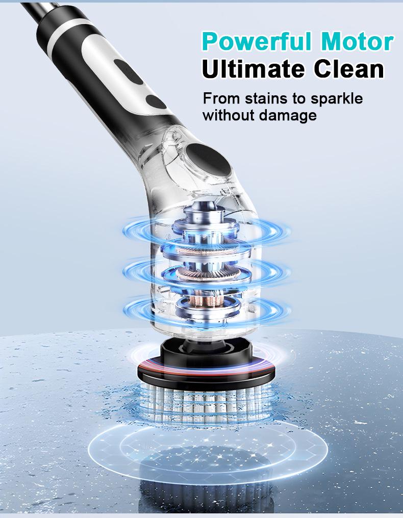 Multifunctional Wireless Electric Cleaning Brush with Digital Display, Voice Prompts, Long Handle, and IPX6 Waterproof.