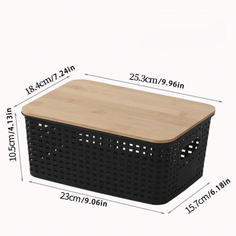 6-Piece Plastic Storage Basket With Bamboo Lid, Stackable Storage Basket Storage Box, Suitable For Home, Office, Game Room