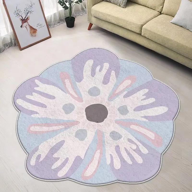 Nordische rutschfeste Matte Wohnzimmer Heimdekoration Blumenform Teppich Große Fläche Runder Flur Teppich Unregelmäßige Teppiche für Schlafzimmer