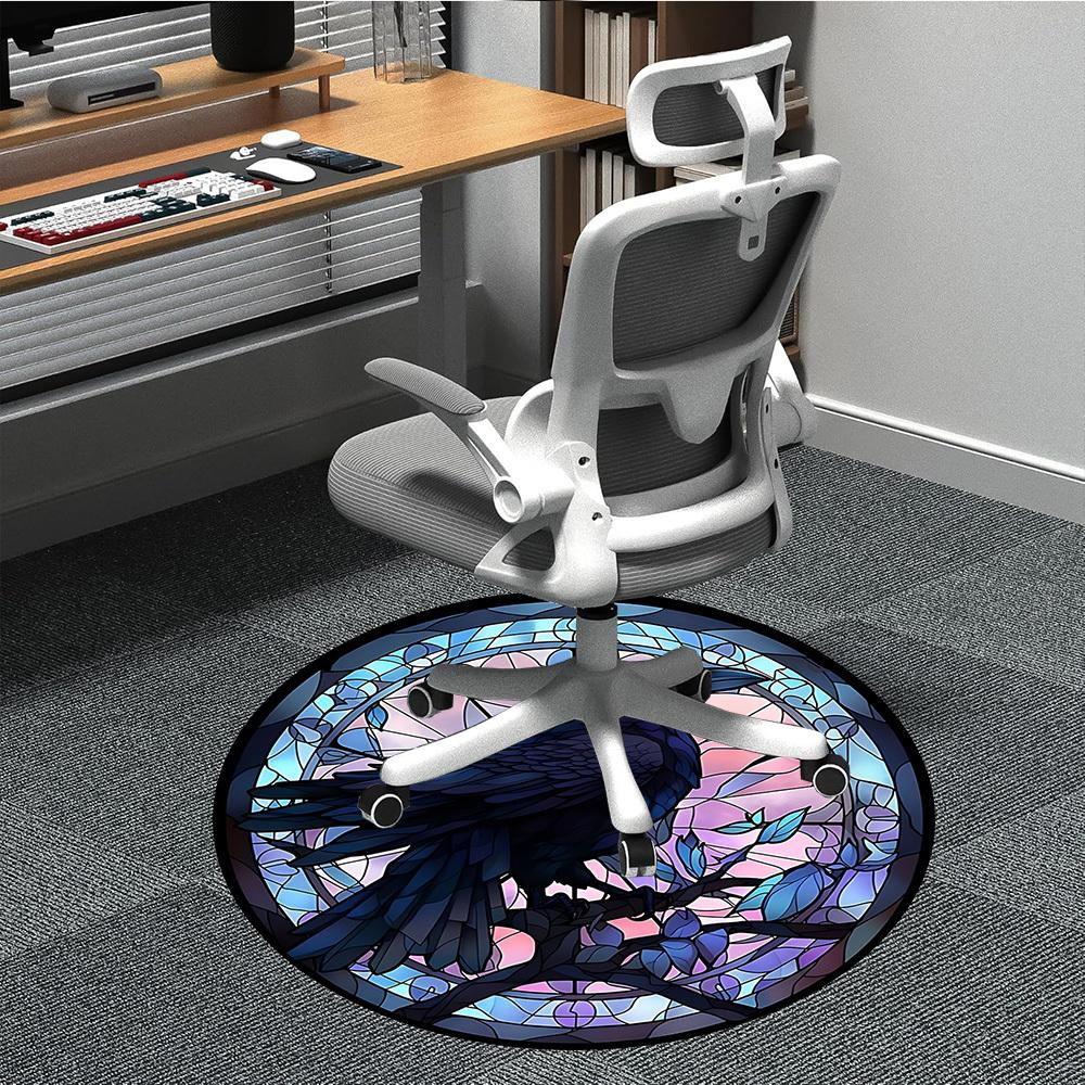 

1pc Stained Glass Raven Chair Carpet for Office Non-Slip, Machine Washable Rug for Office, Room - Holiday Decor, Machine Made yy251016036 80cm by 80cm