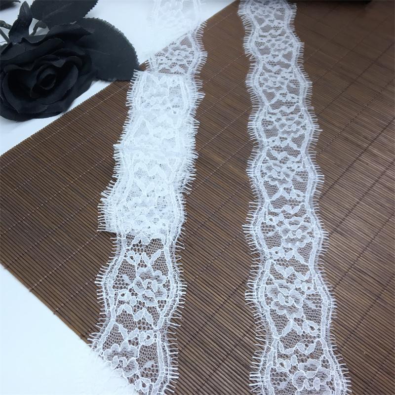 3m x 5cm White Narrow Chantilly Lace, Non-stretch French Eyelash Lace Trim for Sewing, Bra, Underwear, Lingerie, Dress, Garment, Crafting