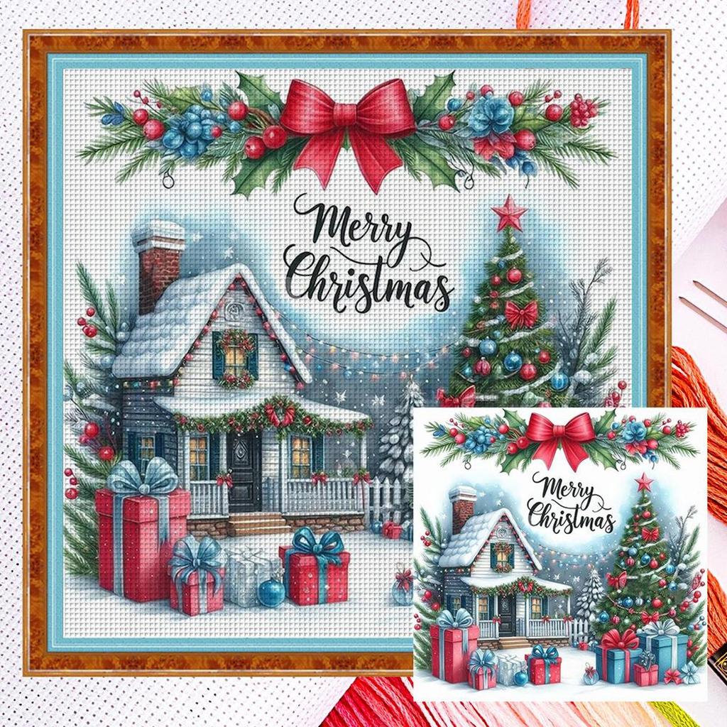 Full Embroidery Cotton Thread 14CT Counted Christmas House Cross Stitch Kit