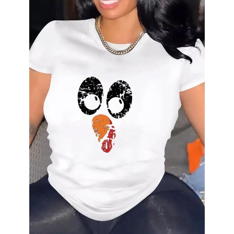 

Женская повседневная футболка с коротким рукавом, плотный хлопок - Удобный круглый вырез, мягкие очаровательные топы-футболки S белый