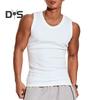 Men Vest Ribbed Fabric Round Neck Tight Fit Solid Color Tank Tops Breathable Vest Sports Fitness Streetwear