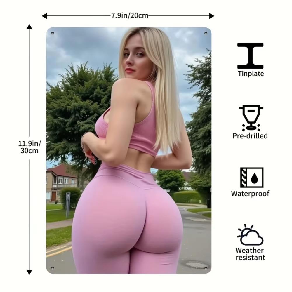 Vintage Tin Sign Wall Art Retro Pinup Woman Metal Decor