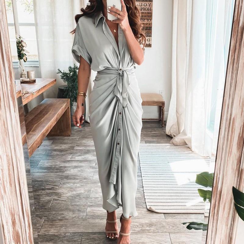 2026 Womens Elegant V-Neck Wrap Tie High-Waist Floral Print Long Dress Slim Fit Casual Office Wear