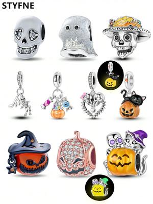 Copper Plated Original Charms Halloween Skeleton Pumpkin Beads Fit Bracelet Women'S Jewelry Gift