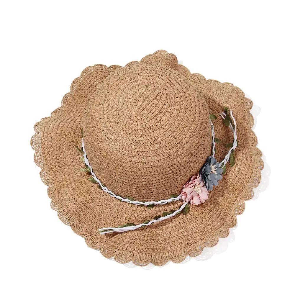 New Summer Kids Flower Caps Bag Girl Sandy Beach Hat Baby Coin Cute Weave Straw Purse Children's Messenger Backpack