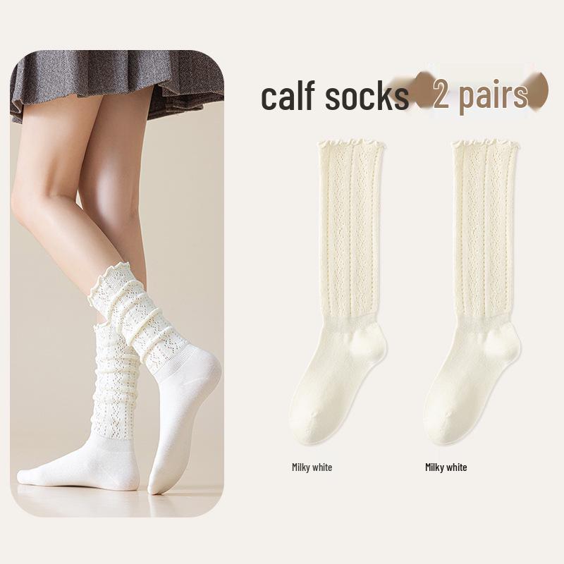 Chunky Knit Openwork Slouch Socks - Solid Color Calf & Over-the-Knee, Lace Miu Style, Anti-Slip Boneless Cotton Boot Socks