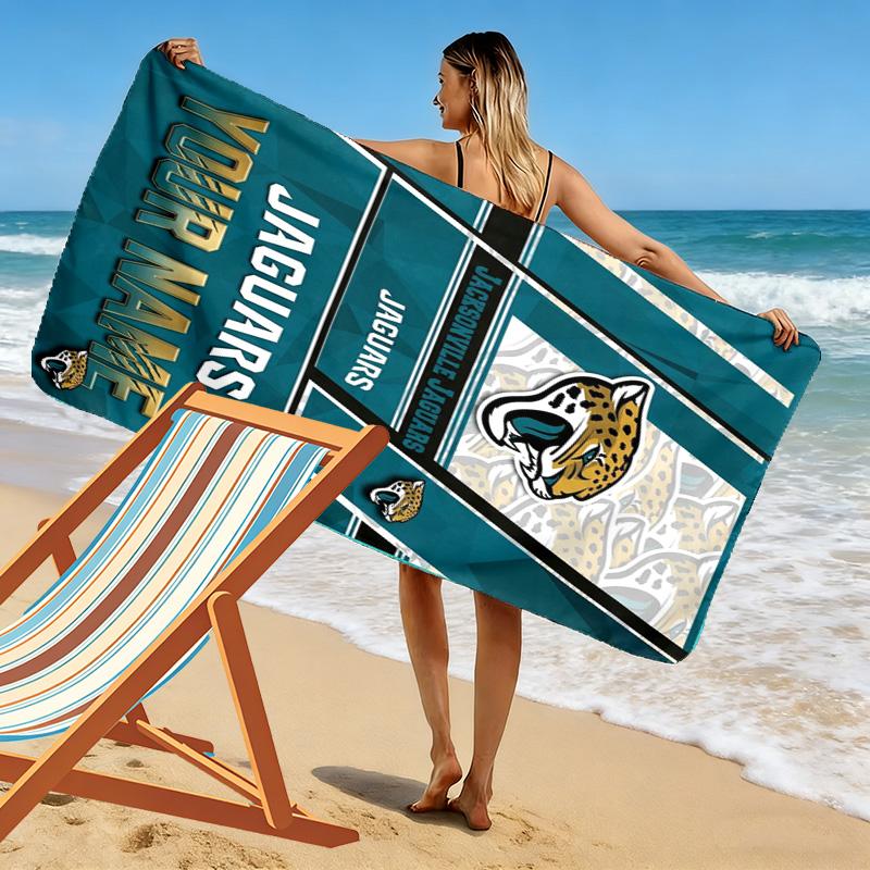 Name Custom Jacksonville Jaguars Logo Print Beach Towel, Large Soft Quick Dry Towel for Beach Camping Swimming