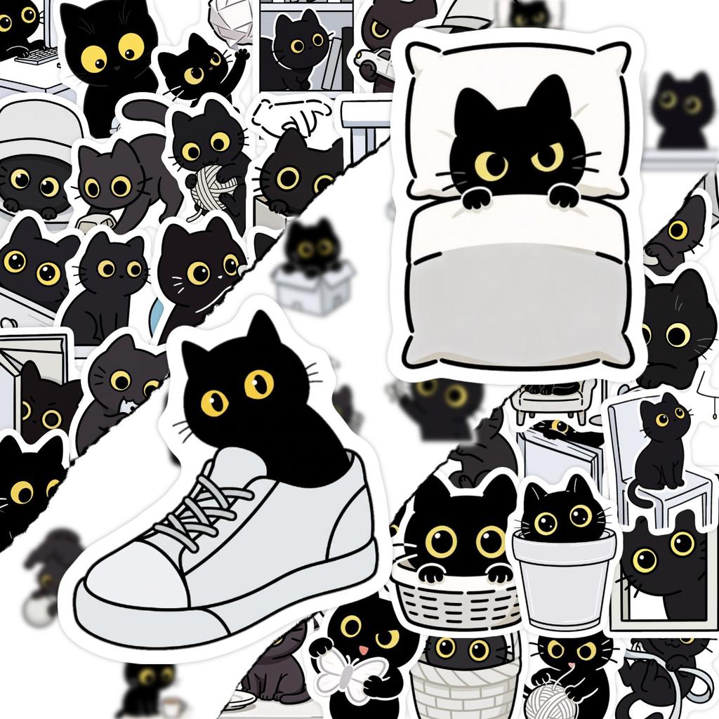 50Pcs/Set Funny Black Cats. Yellow Eyes Series 02 Stickers DIY Fashion Waterproof Doodle Decals Stickers