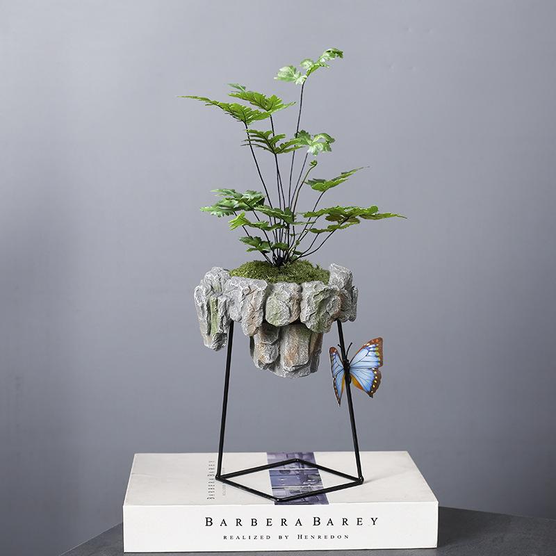 Personalized Retro Creative Suspended Wrought Iron Flower Pot Indoor Succulent June Xuewen Bamboo Potted Landscape