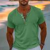 Vintage Summer Men's T-Shirt Streetwear 3 Buttons Open Fly Loose Clothing Print Short Sleeve T-Shirt